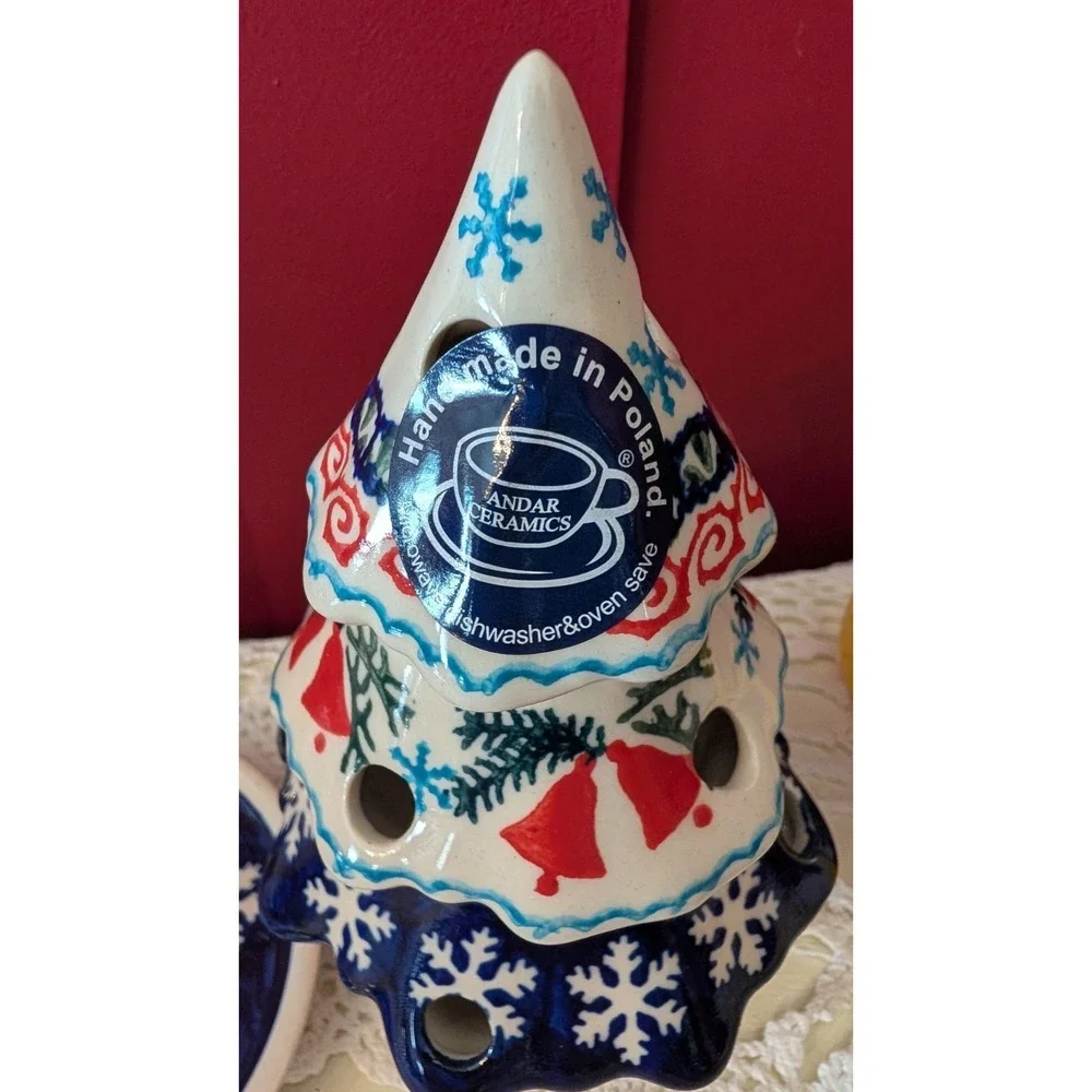 Ceramika Boleslawiec Polish Pottery Christmas Tree Luminary Unikat Signed 6